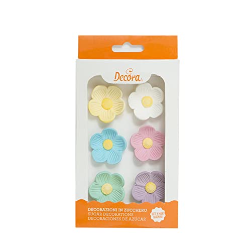 Decora 0500346 Flores grandes colores surtidos de azúcar, Hechas a mano con colorantes de extracción natural, Empaquetadas en blister, Ideales para decorar pasteles y dulces, Paquete de 6 unidades.