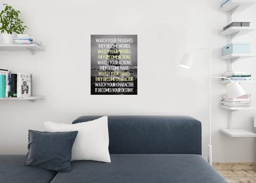 Image of Watch Your Thoughts Inspirational Poster Buddha Quotes Motivational Posters Gratitude Positivity Cool Wall Art Print Poster 24x36
