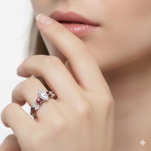 Image of 55Carat Choose Your Gemstone Single Prong Marquise Diamond CZ Ring and Band Sterling Silver Marquise Shape Wedding Ring Sets Matching Jewelry Wedding Jewelry Easy to Wear Gifts US Size 4 to 12