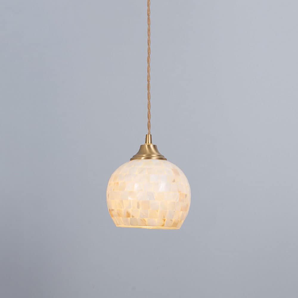 Lampe suspendue en verre de coquillage fait main, suspension nordique chic