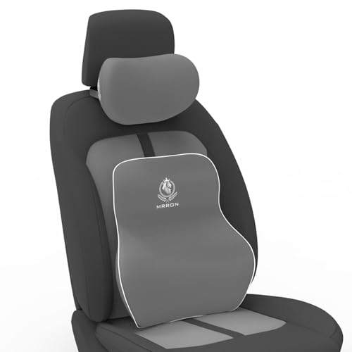 Image of MRRON Series Memory Foam Neck Rest & Lumbar Support for Car or Office Chair, Neck Pillow Kit Designed Ergonomically for Extra Support (Grey, Long Bac)