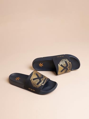 Image of WROGN Men's Anti-slip Sliders | Lightweight EVA Sole | | Gold HD Print