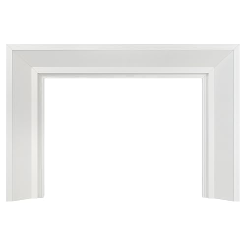 Image of Modern Ember Everly Wood Fireplace Mantel Surround Kit in White | 56 inch x 42 inch Opening | 80 inch x 54 inch Overall | Modern Picture Frame Design | Includes Poplar Wooden Mantel Surround & Shelf