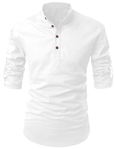 Image of Zombom Men's Solid Cotton Polyester Blend Casual Regular Fit Mandarin /Chinese Collor Full Sleeve Kurta Shirt for Men