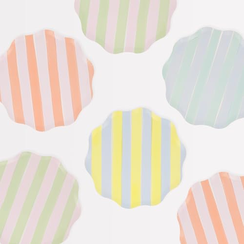 Meri Meri Pastel Striped Paper Plates (Pack of 8), Colorful & Disposable Plates for Party, Pastel Party Plates Available as Paper Dinner Plates & Side Plates with Wavy Edges