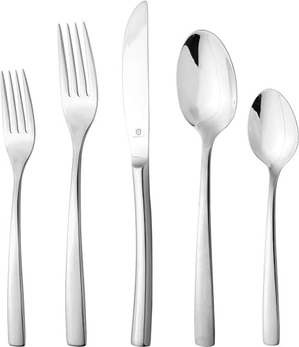 DANIALLI 80 Piece Silverware Set For 16, 18 10 Stainless Steel Silverware Set, Modern Sleek Flatware Set Includes Knife/Fork/Spoon & Long Teaspoon/Salad Fork Mirror-Polished & Dishwasher Safe Cutlery DANIALLI 80 Piece Silverware Set For 16, 18 10 Stainless Steel Silverware Set, Modern Sleek Flatware Set Includes Knife/Fork/Spoon & Long Teaspoon/Salad Fork Mirror-Polished & Dishwasher Safe Cutlery