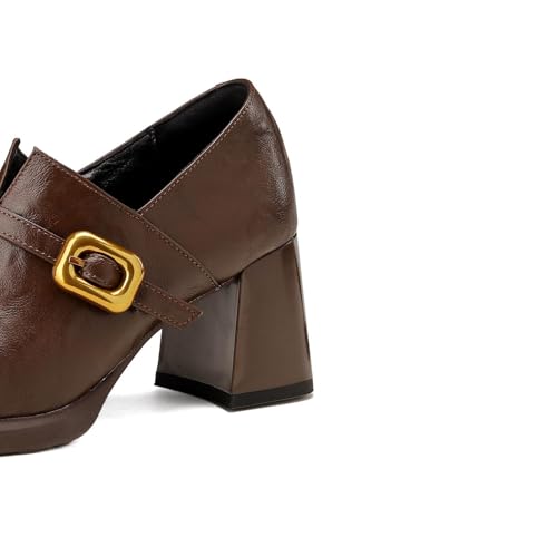 TinaCus Women's Handmade Genuine Leather V-Cut Side Zip Square Toe Chunky Low Heel Casual Loafer Pumps3