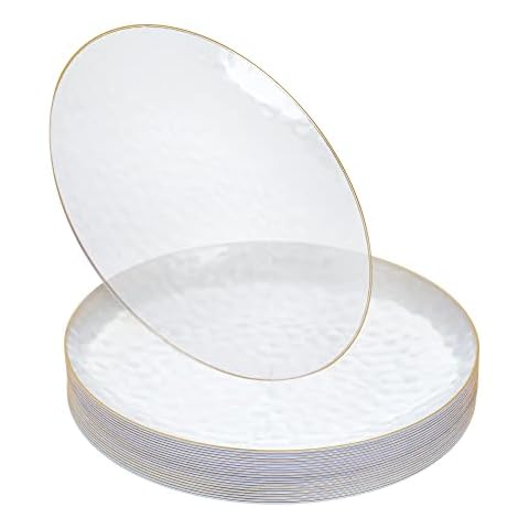 STACKABLES 20 Pcs Clear Gold Rim Plates Cover