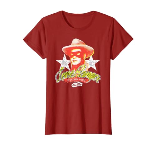 The Lone Ranger Vintage Western Hero Portrait T-Shirt, Women, Cranberry Red, X-Small