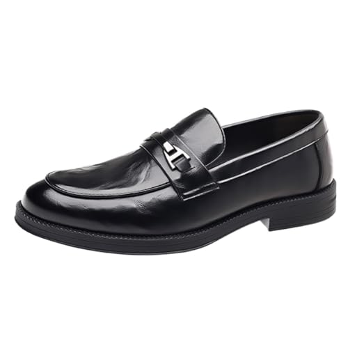 Mens Oxford Dress Shoes Leather Classic Slip-on Round Toe Non Slip Low Top Block Heel Anti-Slip Business