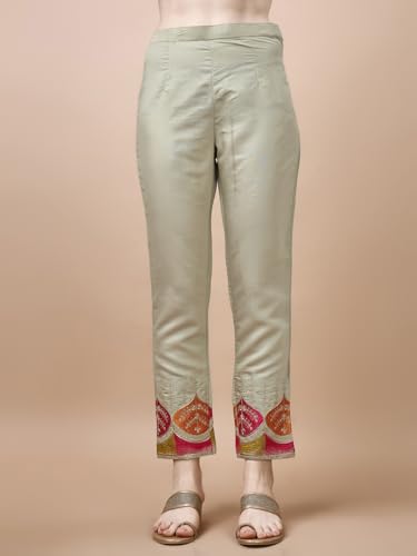 Image of Granthva Fab Women's Chanderi Silk Embroidered Straight Kurta with Palazzos and Dupatta