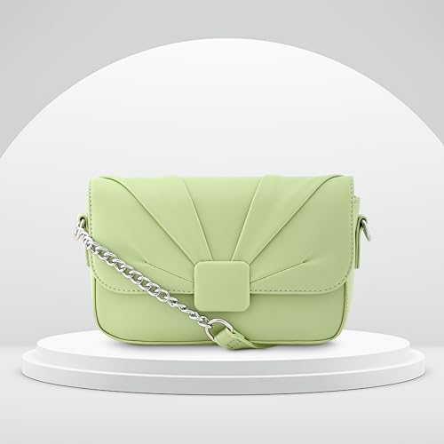 Image of Fastrack Sling Bag for Women | Semi PU Handbag with Top Zipper & Button Flap Closure | Stylish Crossbody with Chain Sling Strap for Casual & Party Use