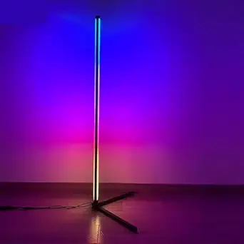 1927 Modern LED Corner Floor Lamp with Double LED Light, Remote Control, Mobile App, Timer, Music Sync Mic, DIY Assembly, and Adjustable Height - Perfect for Living Room, Bedroom, and More