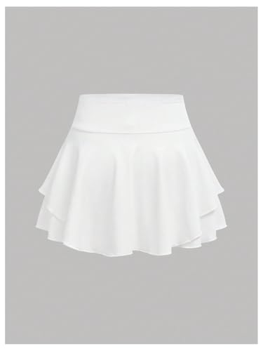 Verdusa Girl's Ruffle Skirts Elastic High Waisted A Line Workout Tennis Shorts2