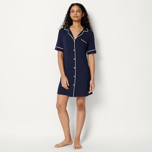 Image of Amazon Essentials Women's Modal-Blend Nightgown, Short Sleeve Button-Down