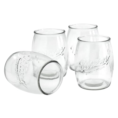 Mason Craft & More 4-Piece Glass Belly Drinking Jars Tumblers Round Glasses Set, 24 oz.
