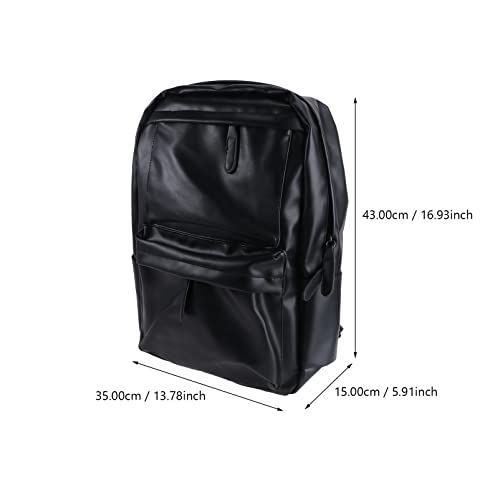 POPETPOP Stylish Solid Color PU Leather Backpack for Men Durable Travel Bag with Vintage Design for Shopping and Outdoor Activities Versatile Rucksack for All Ages Black2