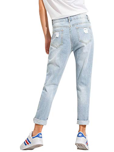 Sweatyrocks Women's Ripped Boyfriend Jeans Distressed Denim Ankle Length Jeans Blue-1 S #TOP1