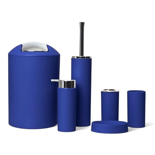 GMMH – Ensemble de 6 accessoires de salle de bain, comprenant un distributeur de savon, un porte-savon et une brosse WC (modèle 2a, bleu foncé)