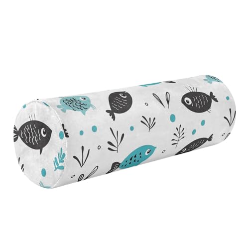 miaozhen Cartoon Cute Black Green Fish Memory Foam Cylinder Neck Pillow Roll Pillow for Neck Support almohadas para el Cuello 5.5''x17''