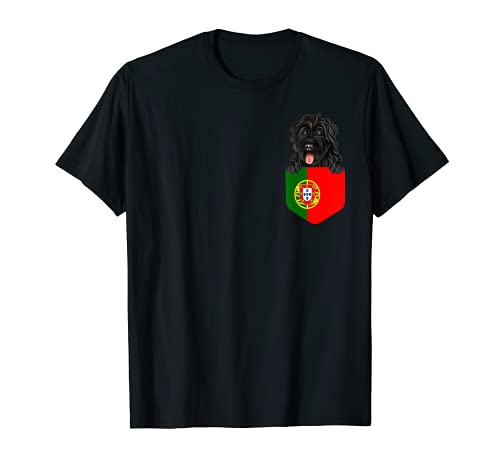 Portugal Flag Bouvier des Flandres Dog In Pocket T-Shirt, Black