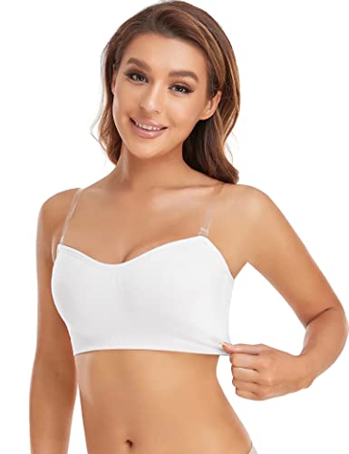 Lusait Strapless Bra For Women Non-Slip Silicone Padded Bandeau Bra Wireless Tube Top Bra White Xl #TOP1