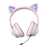 GRADENEVE Rgb光る猫耳ヘッドフォン 有線 Pc ノートパソコン用 ゲーミングヘッドセット 360°ノイズリダクションマイク付 可愛いデザイン 彩色led照明付き
