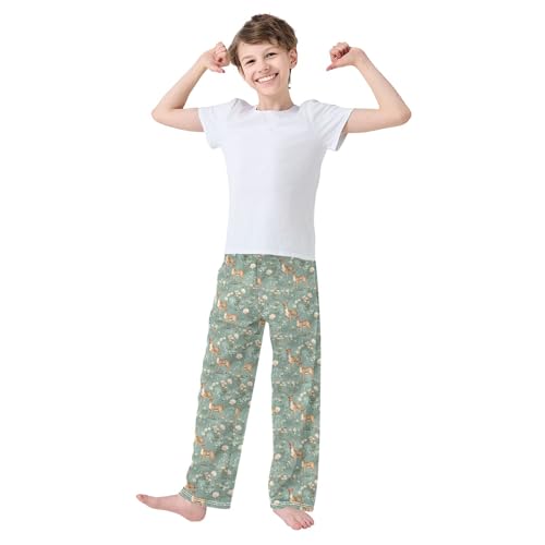 Woodland Deer Long Pajama Pants Elastic Waist PJ Bottoms with Pockets S A1119113