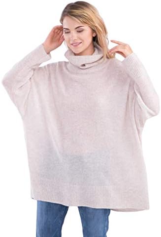 cashmere 4 U Women's 100% Cashmere Turtleneck Oversize Sweater Pullover (Creme)