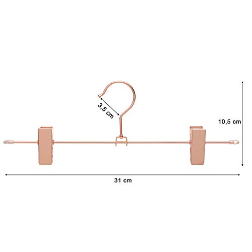 SONGMICS Hosenbügel aus Metall, 10 Stück, Kleiderbügel, 31 cm, mit 2 rutschfesten Clips, für Röcke, Hosen, Unterwäsche, Bügel, platzsparend, rostfrei, um 360° drehbar, Roségold CRI46R-10