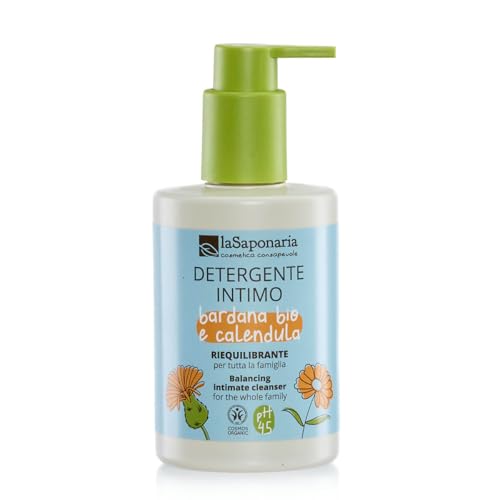 La Saponaria | Gel Íntimo Reequilibrante con Bardana Bio y Caléndula, Natural y Suave, pH 4.5, Ideal para Toda la Familia, Dermatológicamente Testado y Apto También Durante el Embarazo, 250 ml