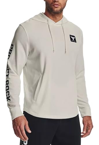 Under Armour Men's Project Rock Terry Hoodie Pullover 1377428, White Clay / Black - 114, L