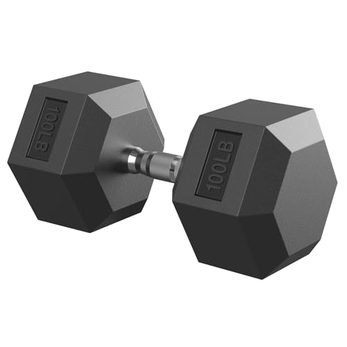Hex Dumbbell Rubber Encased Strength Training Dumbbells, Hand Weight For Workout & Exercise 100 lb