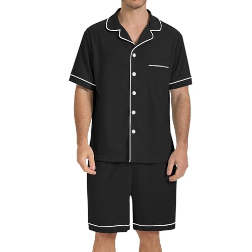 SIORO Mens Pajamas Set Short Sleeve Sleepwear Button Down Pjs Set Waffle Knit Loungewear Nightwear Shorts Set with Pockets