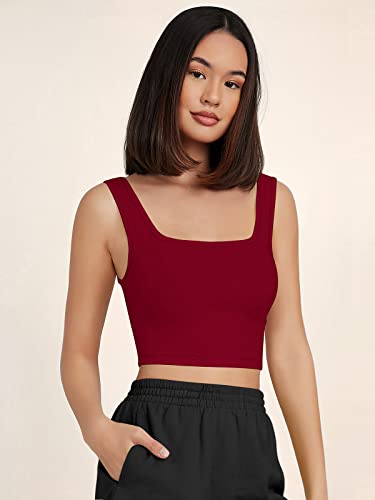 Image of Women's & Girls' Solid Polyester Rib-Knit Square Neck Tank Tops