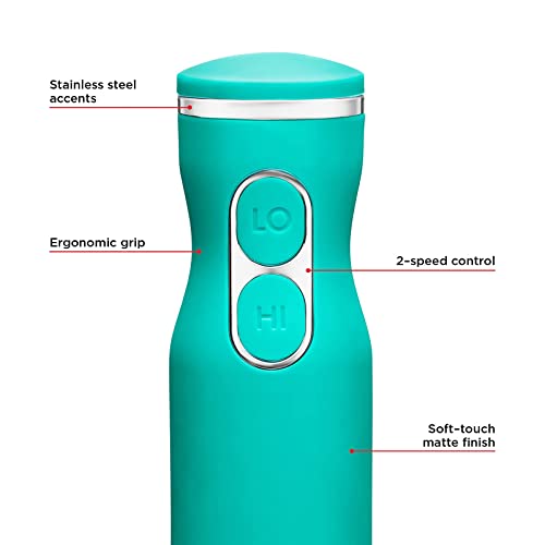 Chefman Immersion Stick Hand Blender With Stainless Steel Blades, Powerful Electric Ice Crushing 2-Speed Control Handheld Food Mixer, Purees, Smoothies, Shakes, Sauces & Soups, Turquoise #TOP2