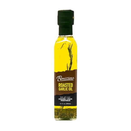 Benissimo Roasted Garlic Herb Infused Oil, All Natural Gourmet Cooking Oil with Slow-Roasted Garlic and Aromatic Herbs, Perfect for Sautéing, Dipping, Drizzling, 8.1 fl oz
