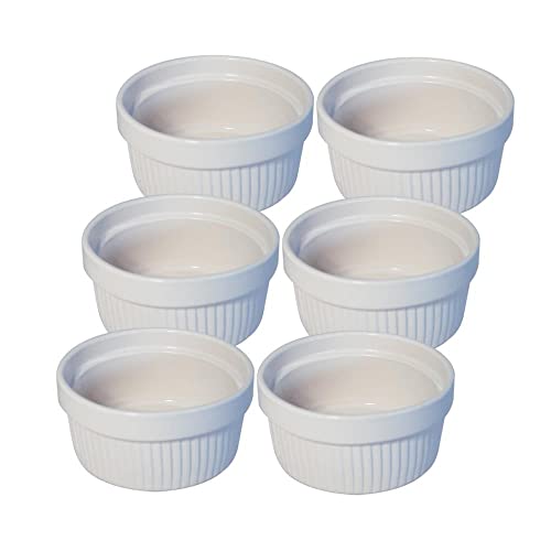 Traditional Handmade Ceramic Souffle/Creme Brulee Ramekin Dishes - Set of 6 200ml Pattern Off White Colour