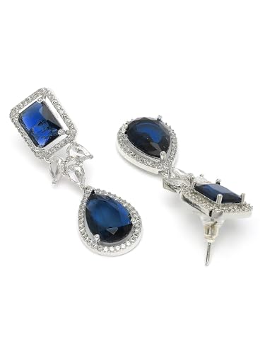 Image of Karatcart Elegant Silver Plated Blue American Diamond Necklace Set for Women