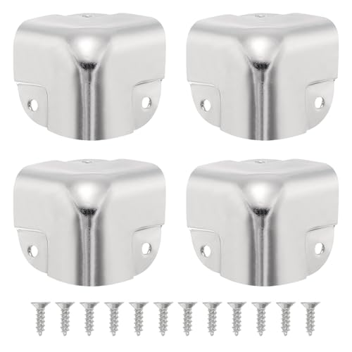 Image of uxcell 4 Pcs Decorative Box Corner Cover, 37mm Metal Edge Guard, Furniture Corner Edges Protector, Silver
