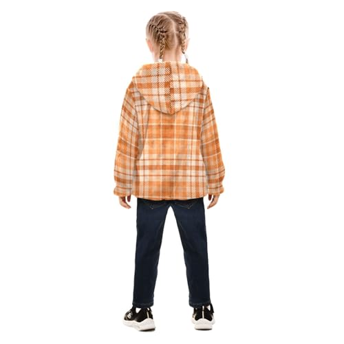 OTVEE Autumn Orange Plaid Kids Hoodie Jacket Fall Spring Full Zip Warm Outwear Coat4