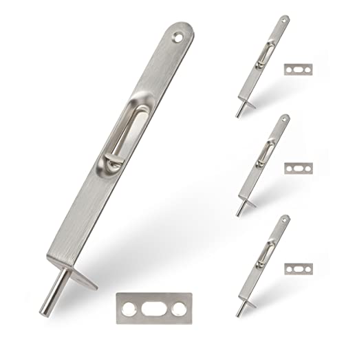 4 Pack Flush Bolt 6 Inch, Heavy Duty Flush Bolt for Double Door, Solid French Door Lock, Brushed Satin Nickel