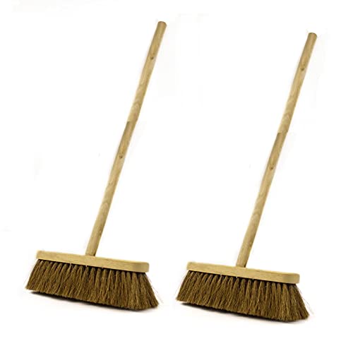 2x Childrens Kids Toy Play Rustic Brooms Sweeping Brush with Wooden/Wood Handle for Babies Toddlers Childs Outdoors Gardening (2x Children's Brooms)