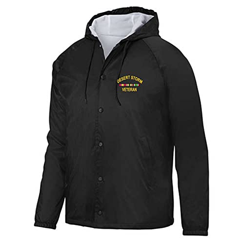 VetFriends.com Desert Storm Veteran Jacket Embroidered Hooded Windbreaker with Service Ribbons