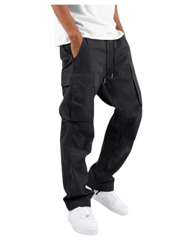 OYOANGLE Men's Drawstring Waist Cargo Pants Flap Pocket Lightweight Tactical Pants Streetwear