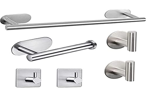 通用 Toallero Baño, XINGLO 6 Piezas Juego de Accesorios de Baño,40 cm Toallero Barra Sin Taladro Portarrollos para Papel Higiénico 4 Gancho Adhesivo para Pared,304 Acero Inoxidable/Acabado Cepillado