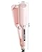 NOVUS 1.1 Inch Beach Waves Curling Iron for Women - 2 Barrel Hair Crimper with Ionic Ceramic & Adjustable Heat, Anti-Scald Design for Long-Lasting Shiny Curls, Pink
