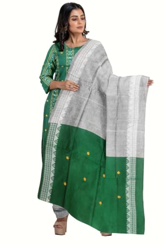 Image of Odisha Sambalpuri Handloom Cotton Dupatta with weaving and Ikat woven border from the Weavers of Odisha Temple Border & Stole For Girls & Women (Multicolor 20, 2.5 Meter)