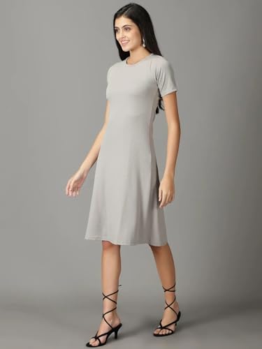 Image of SHOWOFFFF Women Embellished A-Line Party Dress | Round Neck Half Sleeves Jersey Dress for Womens | Knee Length Dress for Women's