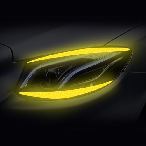 Image of 4 Pcs Reflective Eyeliner Car Decals-2 Pair Super Bright Vinyl Stickers for Headlights, High Reflective Car Headlight Eyelashes Sticker Cute Girl Car Accessory (Yellow)